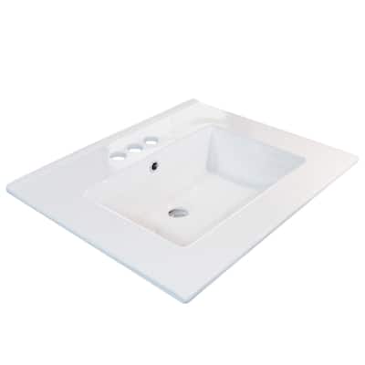 20" White Ceramic Rectangular Drop-In Bathroom Sink with Overflow