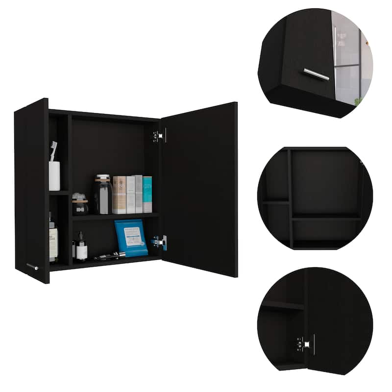 4-Shelf Bathroom Medicine Cabinet with Mirror - Black