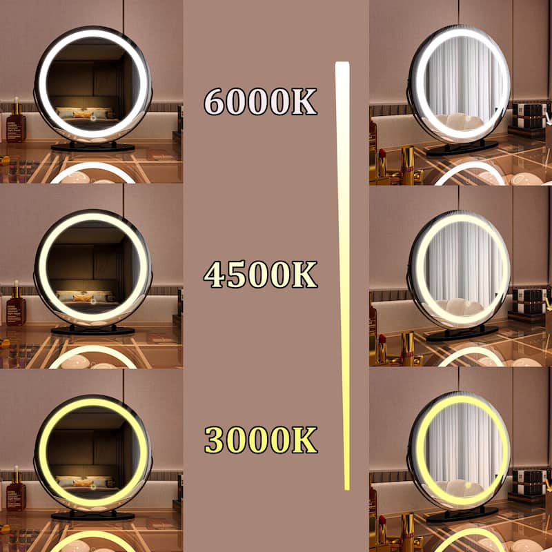 TOOLKISS 19-inch Round Dimmable LED Tabletop Makeup Mirror - 19"