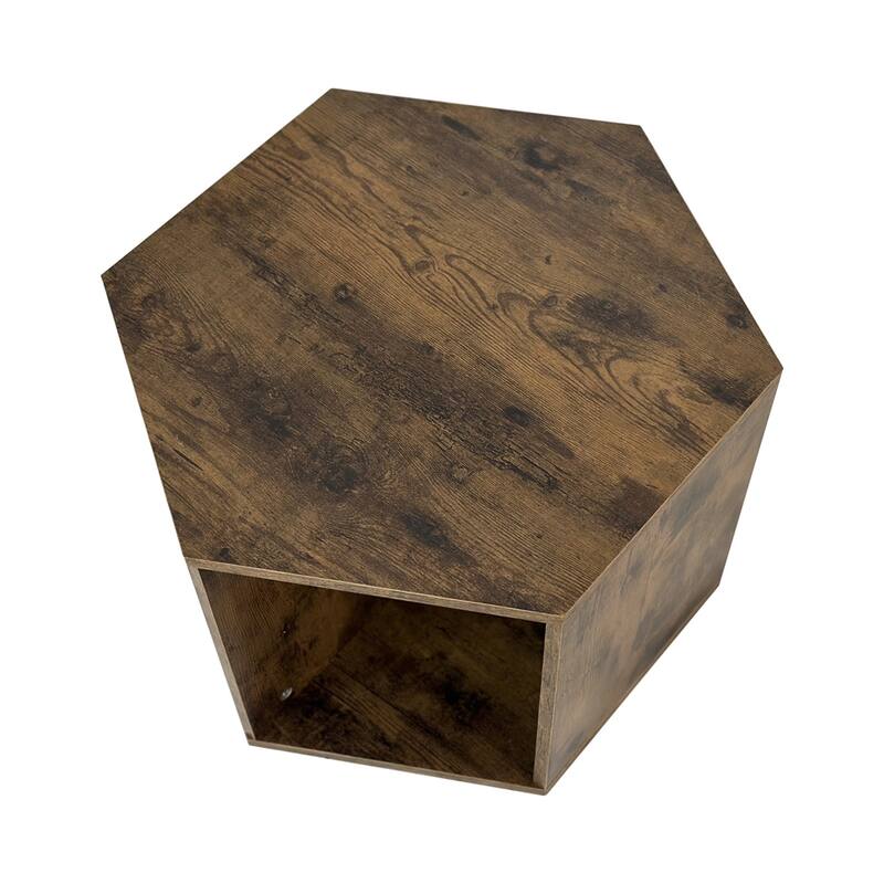 23.62" Wood Hexagonal Coffee Table with Storage Shelf - Antique brown