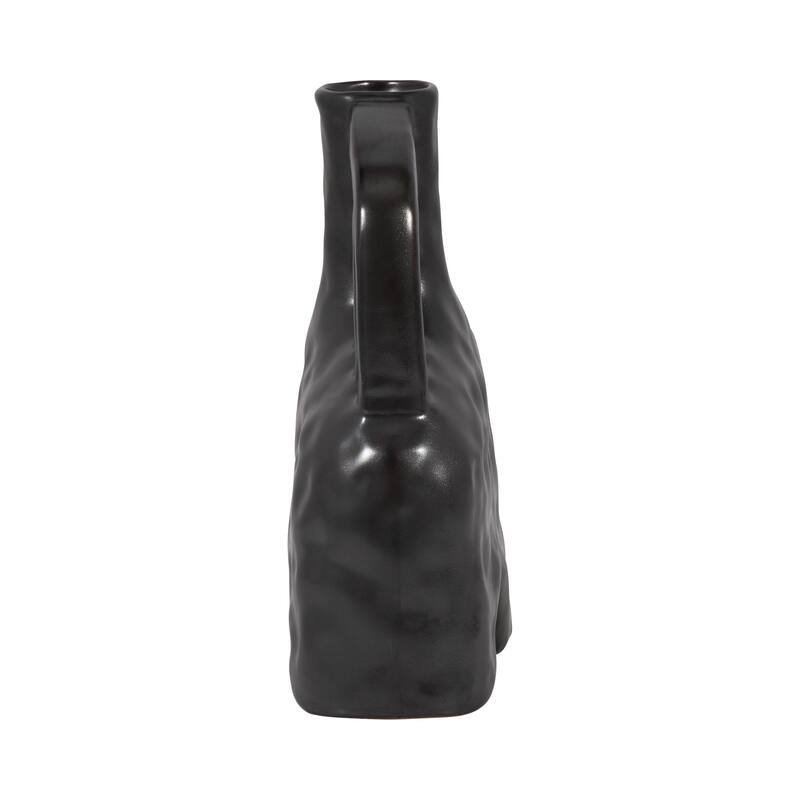 Ceramic Metallic Triple Handle Vase, Black, Novelty, Solid Color