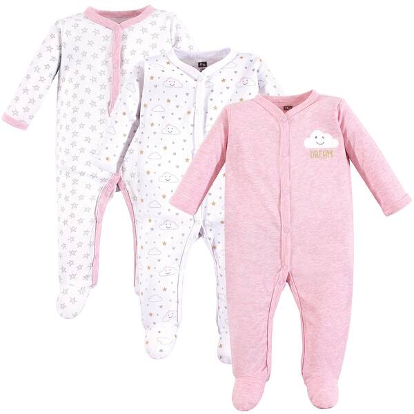 slide 1 of 1, Hudson Baby Infant Girl Cotton Snap Sleep and Play 3pk, Pink Clouds 0-3 Months - Pink Clouds
