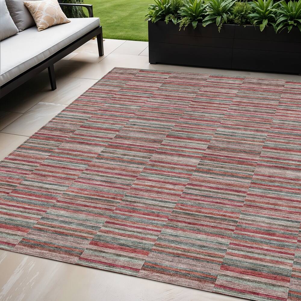 HomeRoots Striped Transitional Rectangle Outdoor Rug