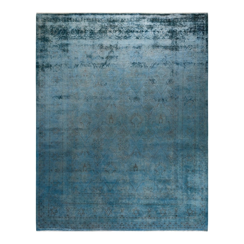 Overton Hand Knotted Wool Vintage Inspired Modern Contemporary Overdyed Blue Area Rug - 8' 2" x 9' 10"