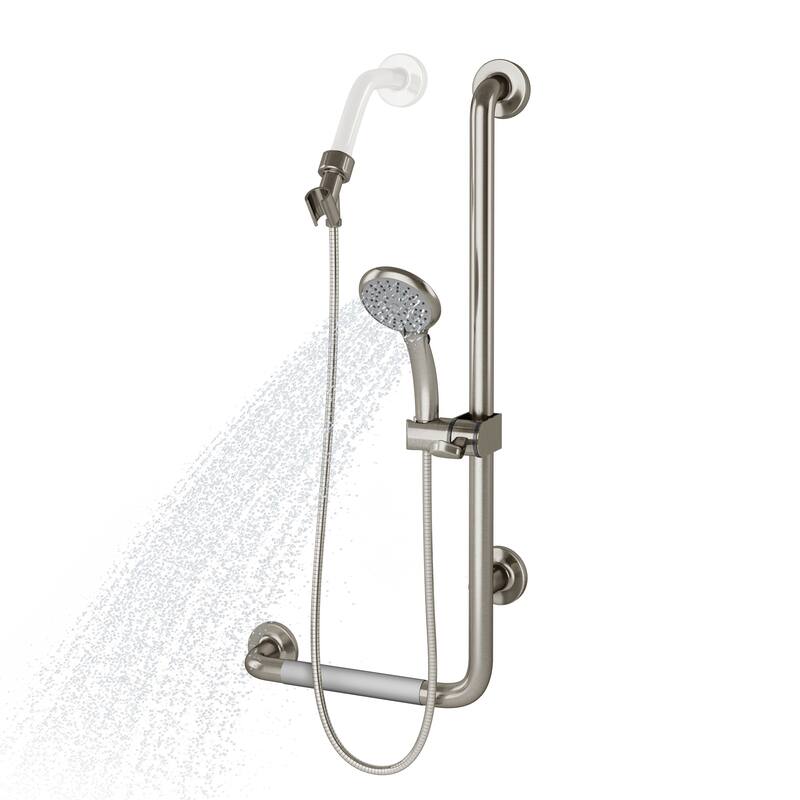 ErgoSlideBar Soft Grip 32mm Diameter ADA Compliant 500 lb Weight Capacity Slide Bar and Handshower Right Brushed Stainless Steel