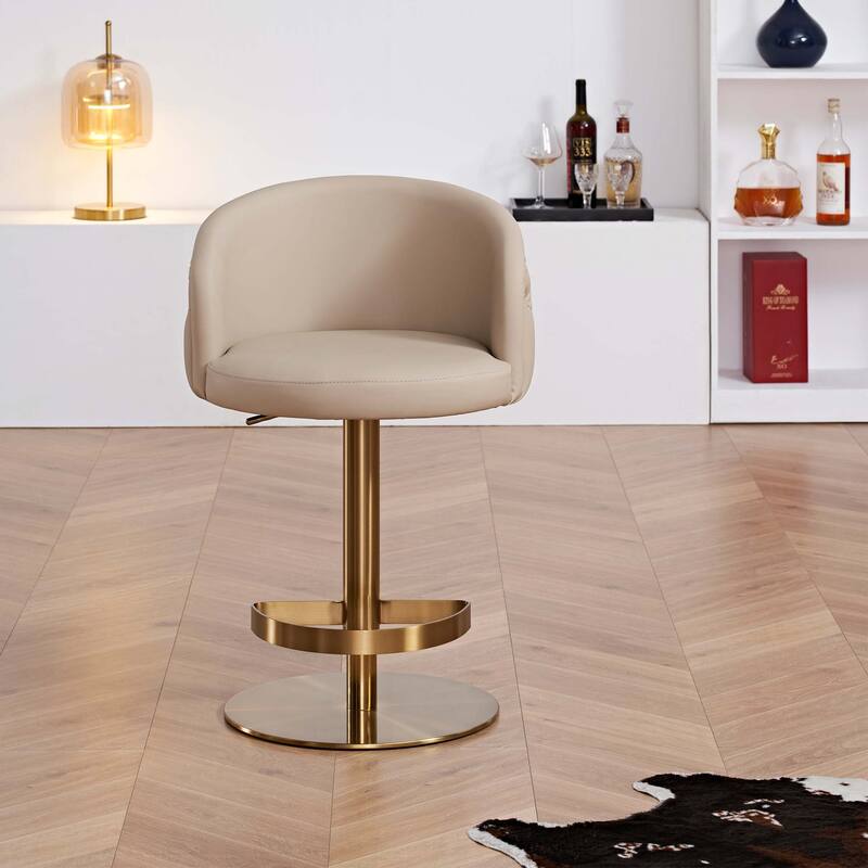 Khaki PU Bar Stool Adjustable Height and Swivel for Kitchens Bars Restaurants and Cafes