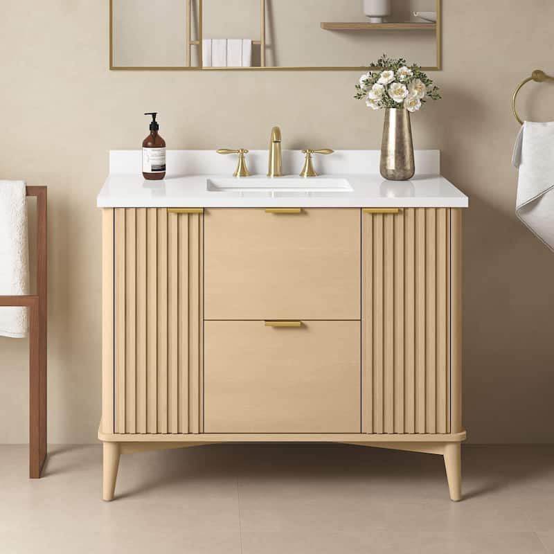 Gabi Bathroom Vanity with White Engineered Stone Top - 42" - Rustic Ash