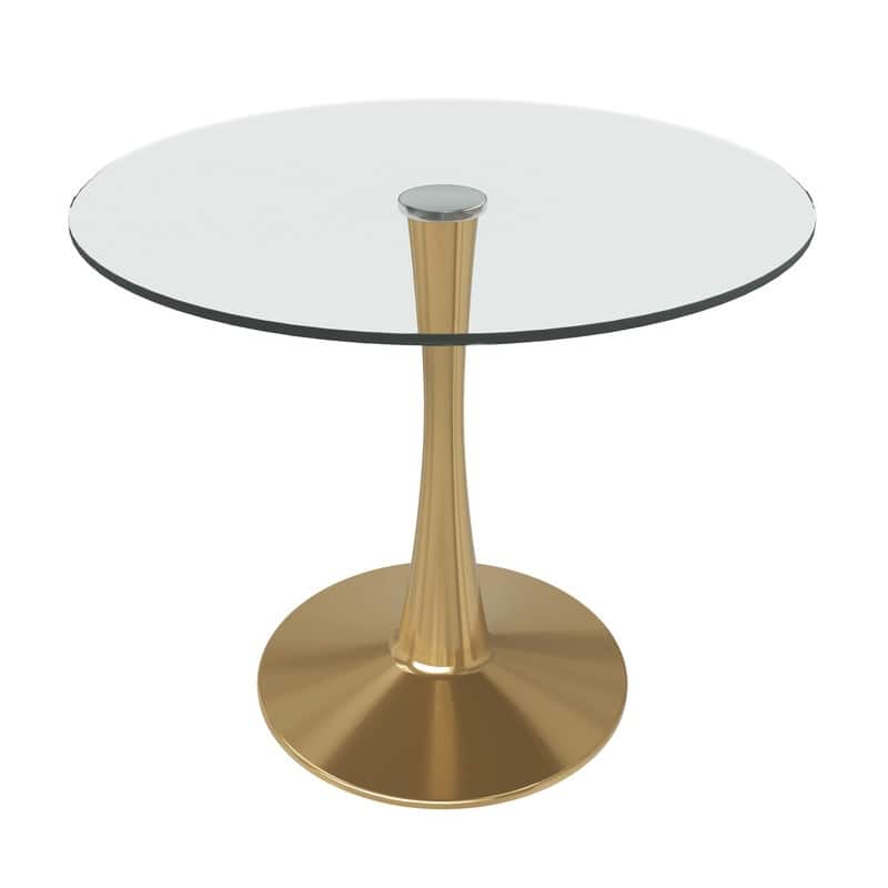 Bristol Modern Contemporary Round Dining Table 24"-40" with Glass Top and Steel Pedestal Base for Kitchen and Dining Room