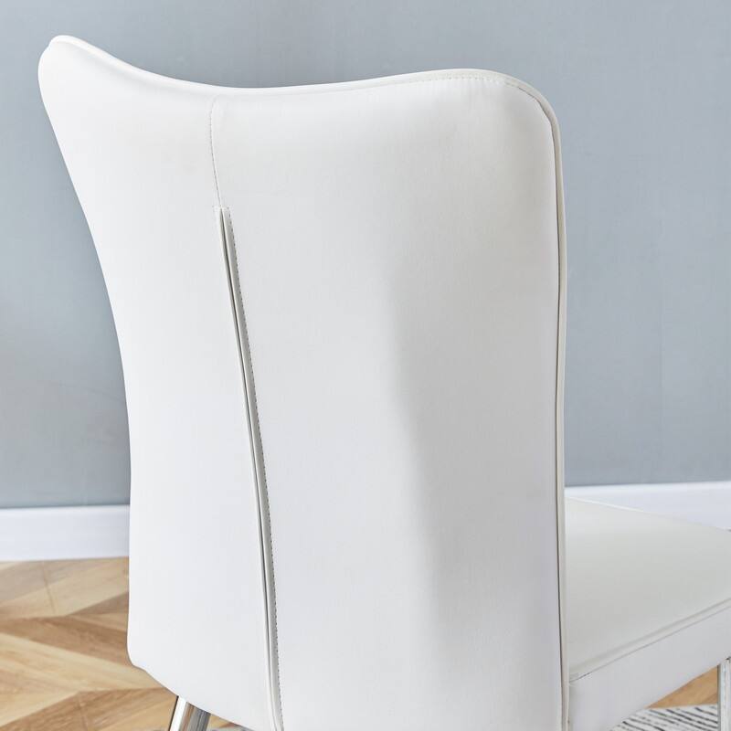 Modern/Minimalist Style PU Leather Dining Chairs Set of 4 with Sliver Metal Legs