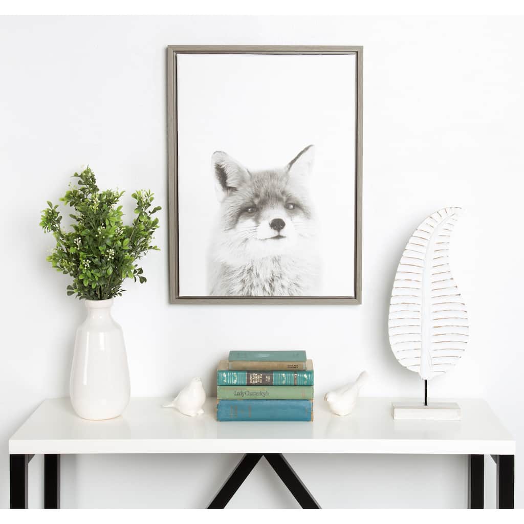 Simon Te Tai DesignOvation Sylvie Fox Black and White Portrait Grey Framed Canvas Wall Art