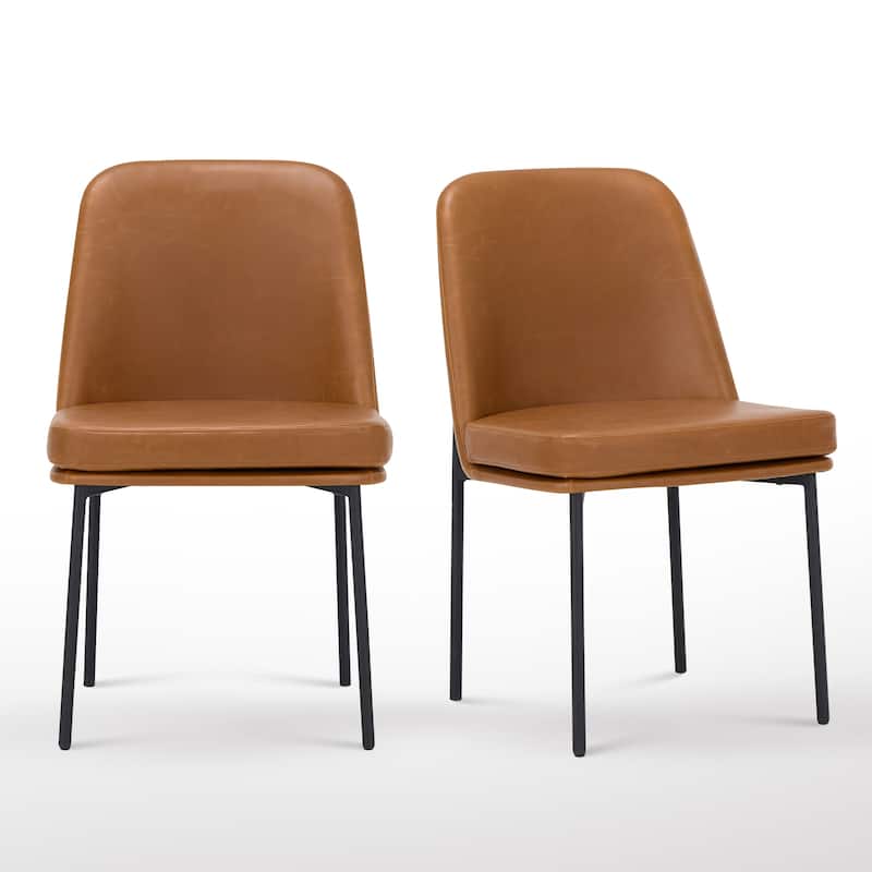 RENEWLINE Set of 2 Modern Dining Chairs with Curved Back & Metal Legs, Fabric or Leather Upholstered