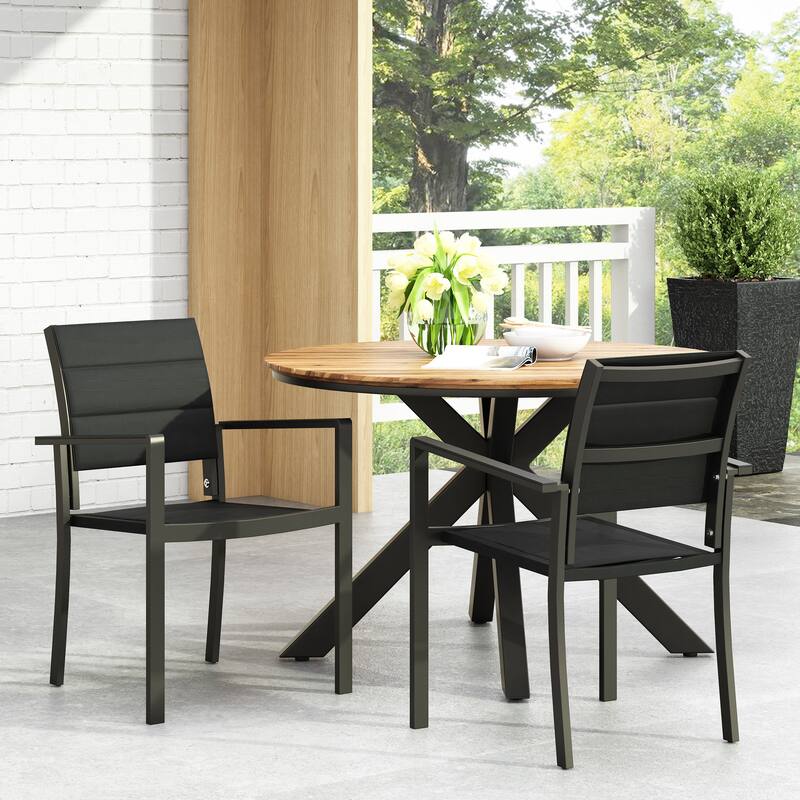 Outdoor Mesh 2 Piece Armrest Dining Chair with Aluminum Frame and Backrest for Dining Room Kitchen Bedroom Living Room - Black