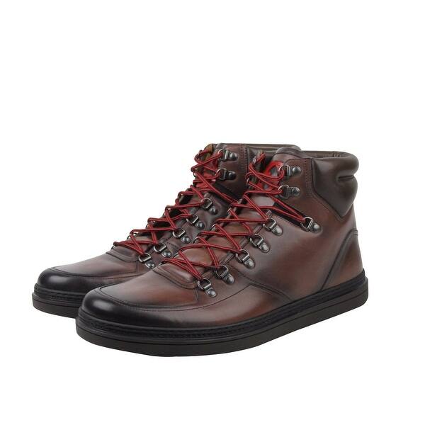 Shop Gucci Men S Hi Top Shaded Brown Leather Sneakers Boots 368496