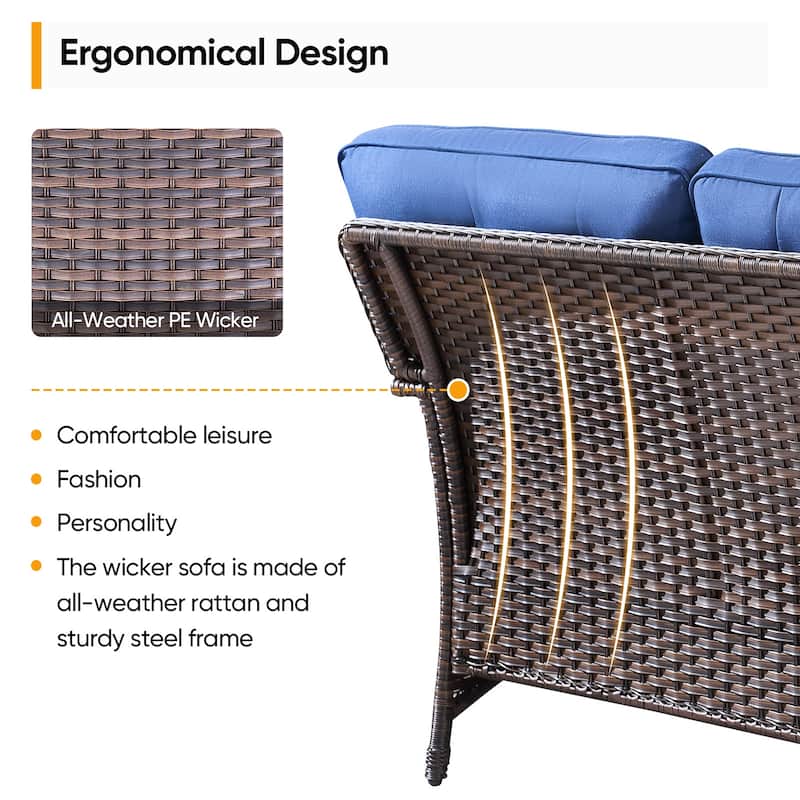Pocassy Ooutdoor Fire Pit Table with Sofa Patio Chair Ottoman Set