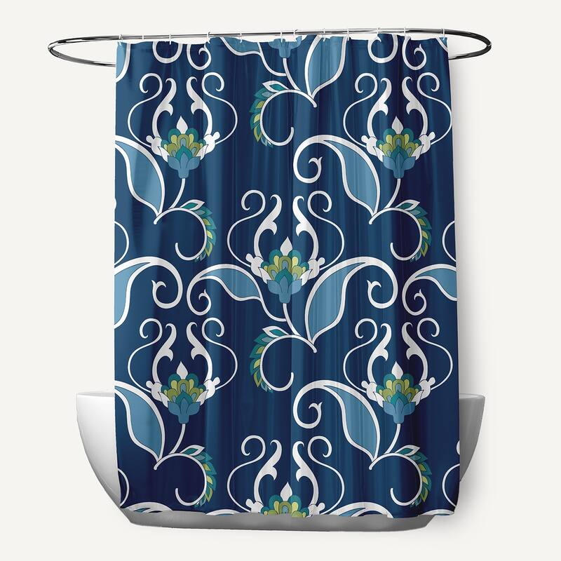 West Indies, Floral Print Shower Curtain - Navy