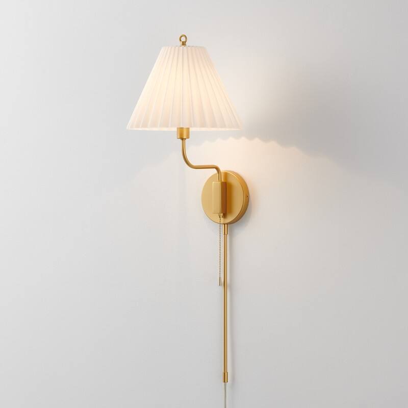 KAWOTI Brushed Gold Wall Sconce with Cone Opal White Glass - D11" x W12.5 x H33"