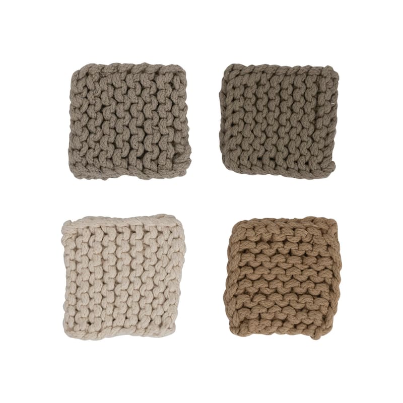 Cotton Crocheted Coasters - 4.0"L x 4.0"W x 0.3"H