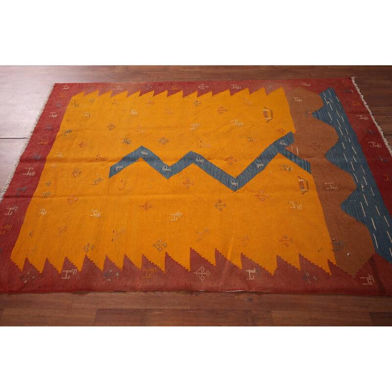 Vegetable Dye Kilim Qashqai Persian Vintage Rug Flatweave Wool Carpet - 4'8" X 6'4"