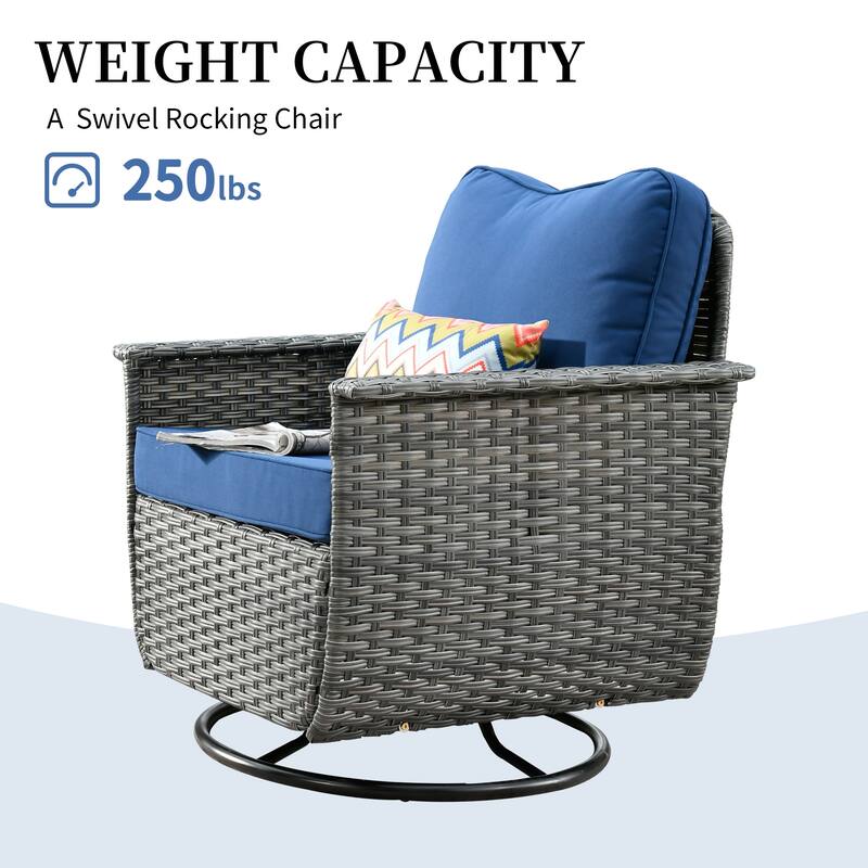 OVIOS 3-piece Pet-Friendly Patio Furniture Swivel Chairs Wicker Set