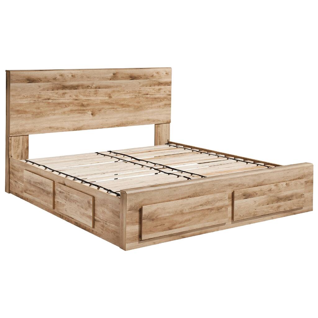 Oma Queen Panel Bed, 2 Footboard and 2 Side Drawers, Brown Wood