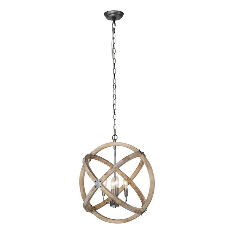 Modern Farmhouse Solid Wood Chandelier 4-Light Globe Kitchen Island Pendant - Real Wood - D20 " x H22.2"