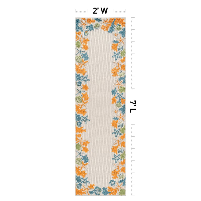 World Rug Gallery Indoor/Outdoor High-Low Textured Area Rug, Coastal Border Easy-Clean Patio Rug