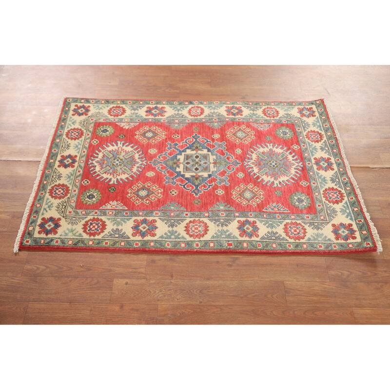 Traditional Kazak Accent Rug Hand-Knotted Red Wool Carpet - 2'7" x 4'0"