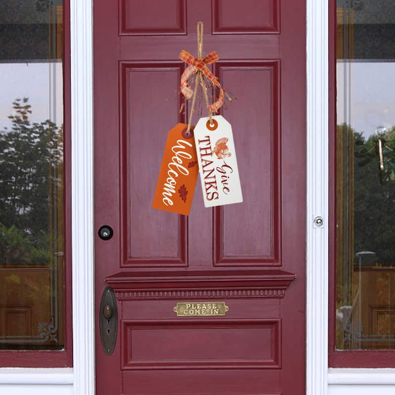 Glitzhome 24"H Hello Fall Give Thanks Wooden Door Hanger Thanksgiving Decor