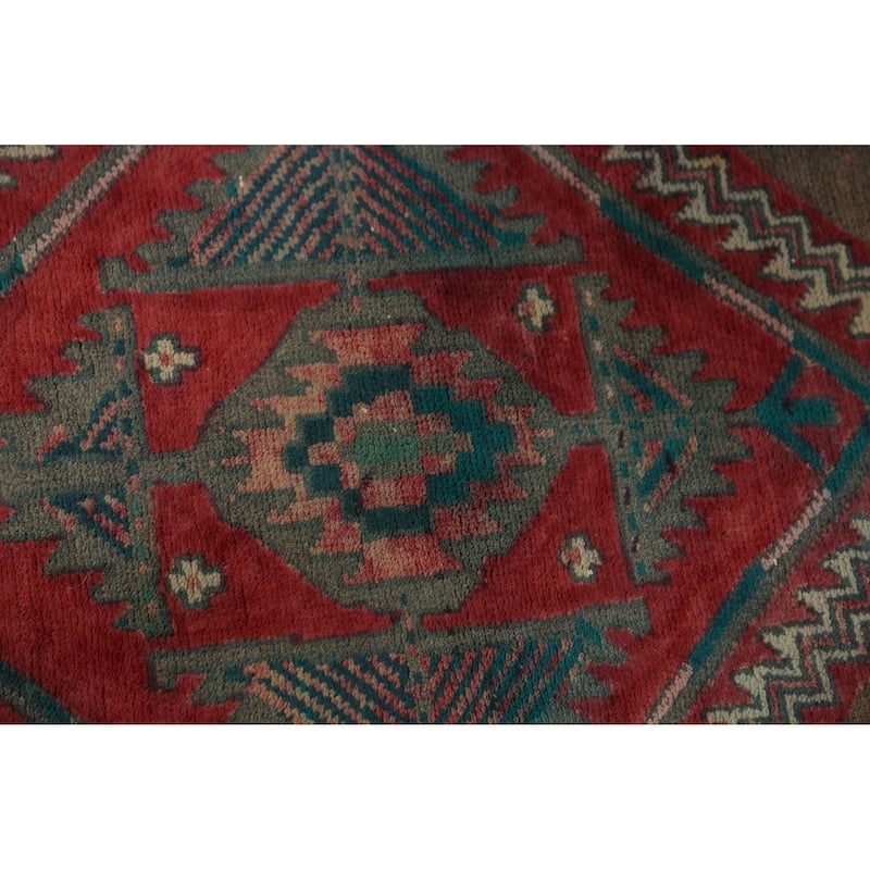 Tribal Geometric Ardebil Persian Runner Rug Hand-Knotted Wool Carpet - 3'7"x 12'0"