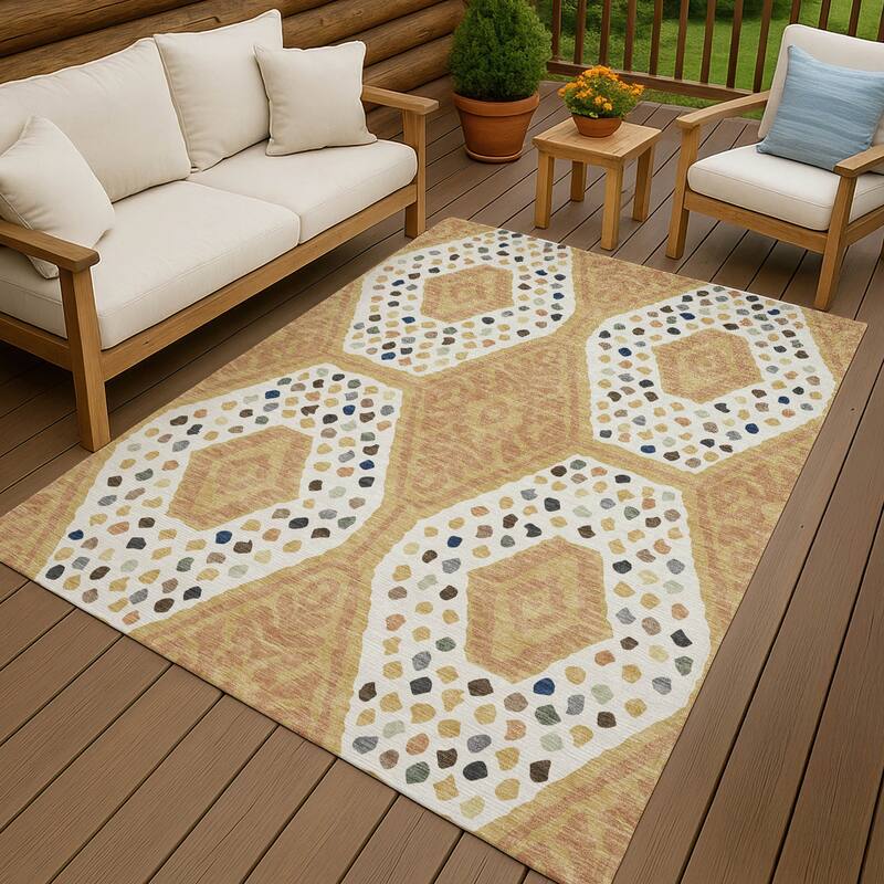 Machine Washable Indoor/ Outdoor Global Nipsey Chantille Rug - Gold - 10' x 14'