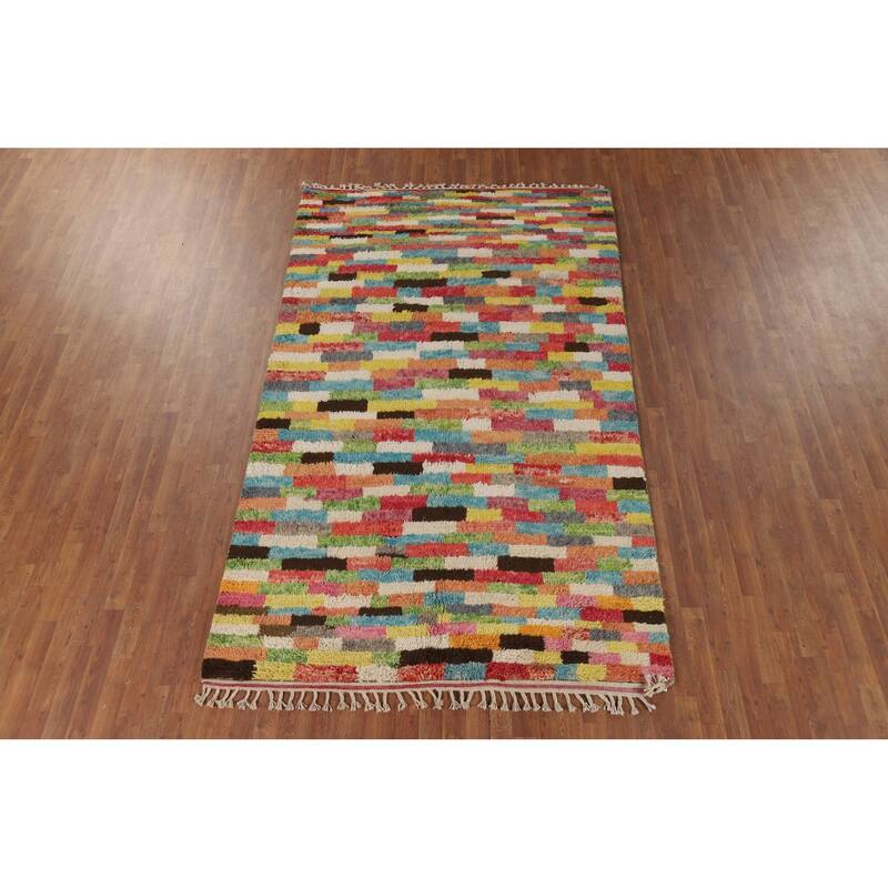 Plush Colorful Moroccan Area Rug Hand-Knotted Wool Carpet - 5'8" x 9'10"