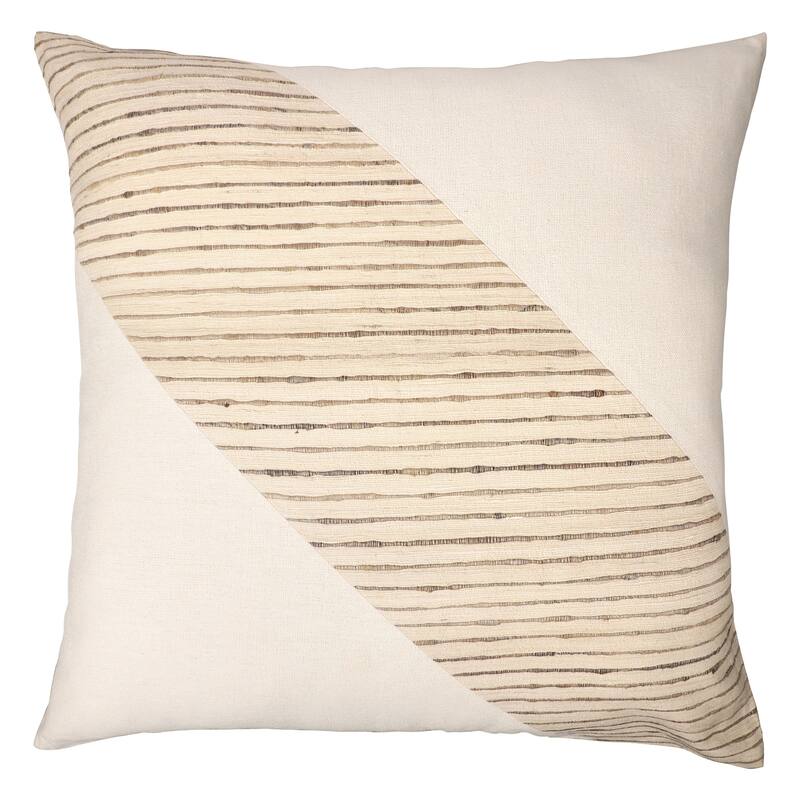 Handwoven Striped Square Throw Pillow Cover - 24" - White and Beige
