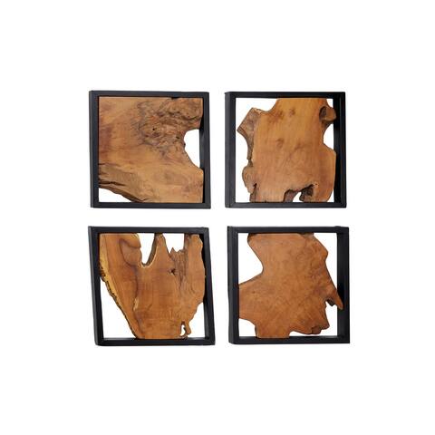 Brown Teak Rustic Wall Decor Abstract (Set of 4)