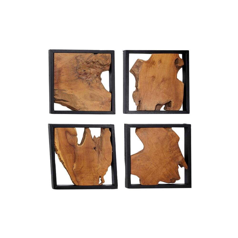 Wood Abstract Handmade Live Edge Wood Slab Wall Decor with Black Frame - Brown - Roche River Decor
