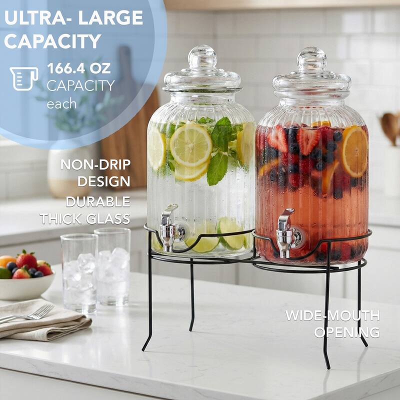 Canyon Beverage Dispenser Set/2 With Black Metal Stand