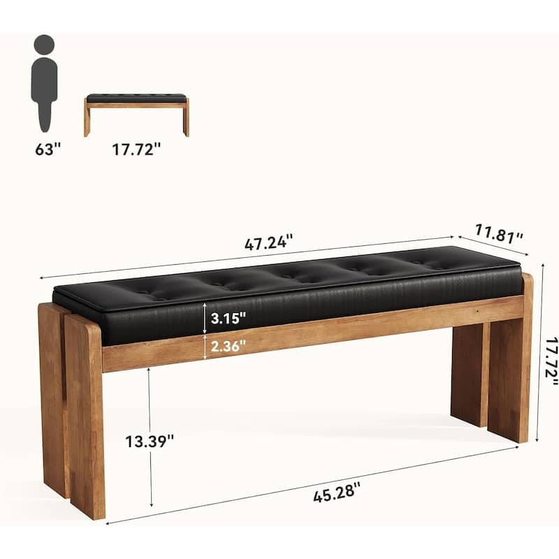 Bedroom Bench, End of Bed Bench, Dining Bench, Entryway Bench with Solid Wood Legs