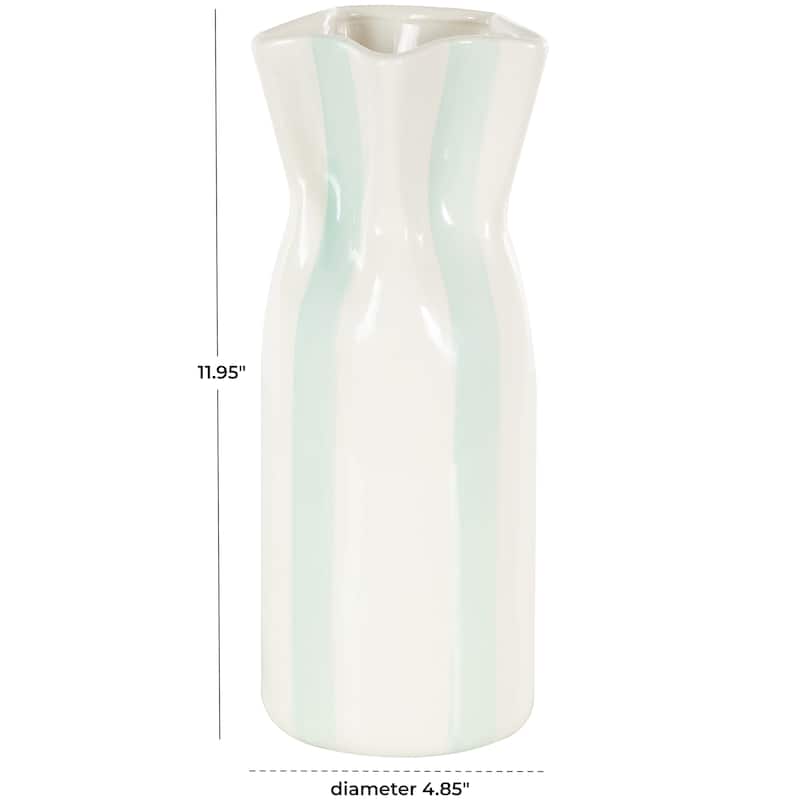 Ceramic Round Decorative Vase with Red or Teal Vertical Stripes - White - Roche River Decor