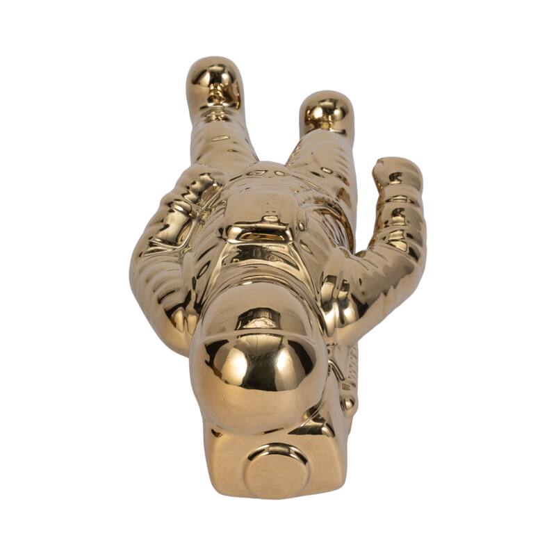 11" Ceramic Astronaut Sculpture Contemporary Modern Metallic Statuette Table Decor For Home or Office Space - 6" x 4" x 11"