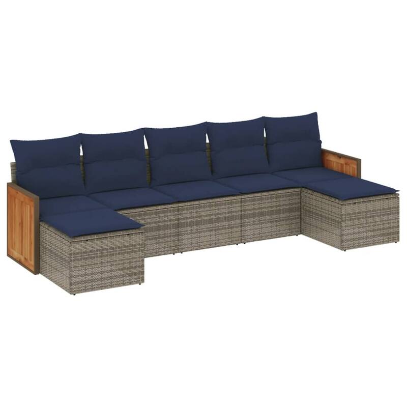 vidaXL 7/8 Piece Patio Sofa Set with Cushions Black/Gray Poly Rattan - 21.7 x 24.4 x 27.2