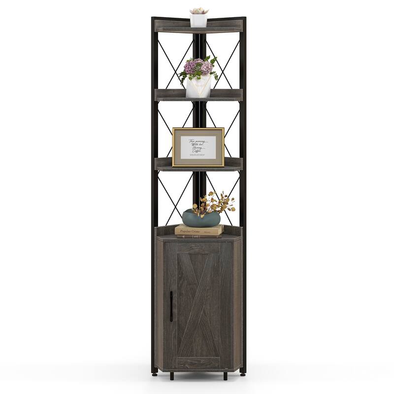 Costway 6-Tier Corner Bookshelf with 5-Level Adjustable Shelf & - 19'' x 12.5'' x 71'' (L x W x H)
