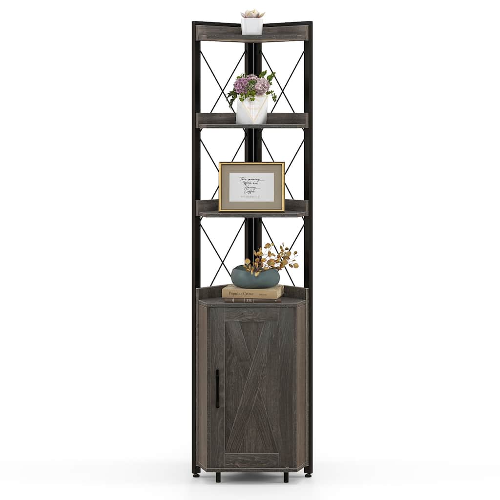 Costway 6-Tier Corner Bookshelf with 5-Level Adjustable Shelf & - 19'' x 12.5'' x 71'' (L x W x H)