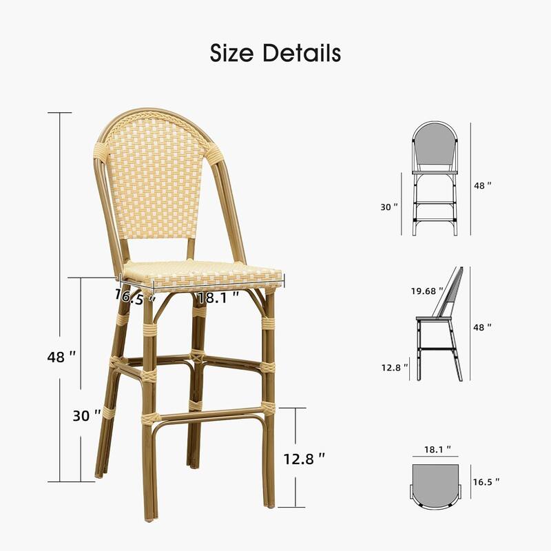 PURPLE LEAF White Print Finish Patio Bar Chairs with Back Rattan Bar Chairs French Bistro Set for Kitchen Outdoor Counter Stool