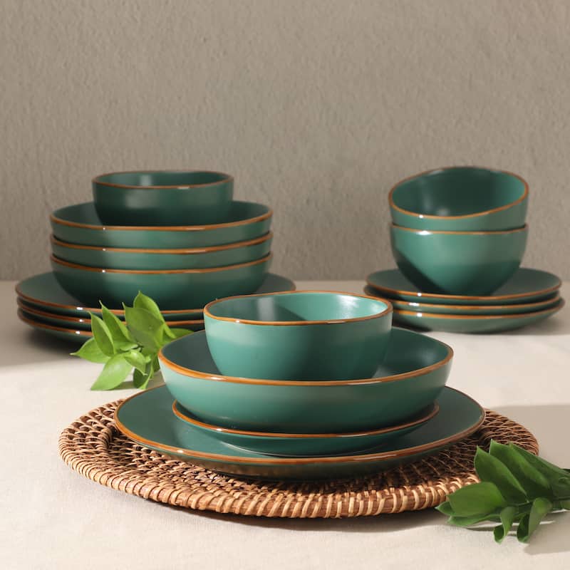 Gibson Home Hazeltine 16 Piece Plates and Bowls Dishes Stoneware Ceramic Dinnerware Set