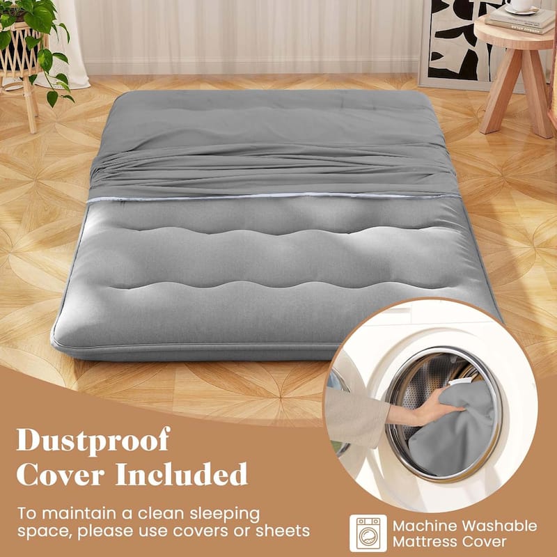 Futon Mattress Japanese Floor Pad w/ Washable Cover & Carry Bag