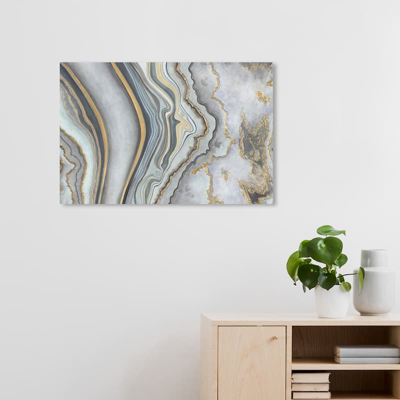 Wynwood Studio Canvas Abstract Beautiful Grey Gray and Metallic Gold Modern & Contemporary Wall Art Canvas Print - 30 x 20