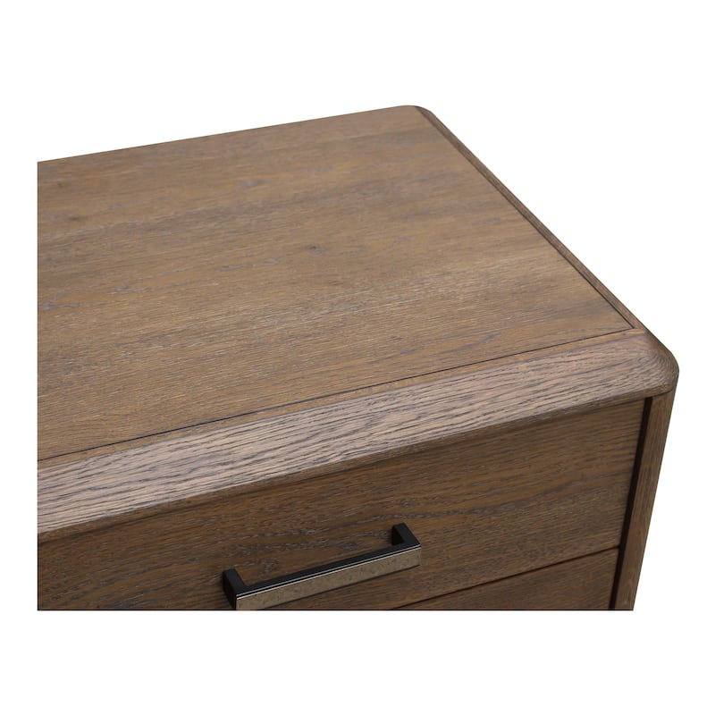 NADAAL STUDIOS Rosara Brown Solid Oak and Veneer 3-Drawer Nightstand with Iron Handle