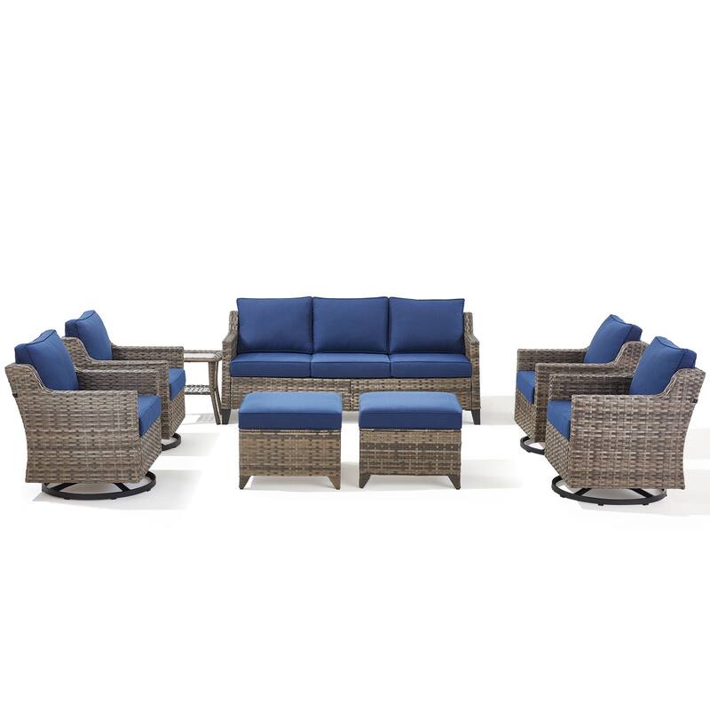 Pocassy Wicker Patio Sofa Glider Swivel Chair Ottoman Furniture Set.