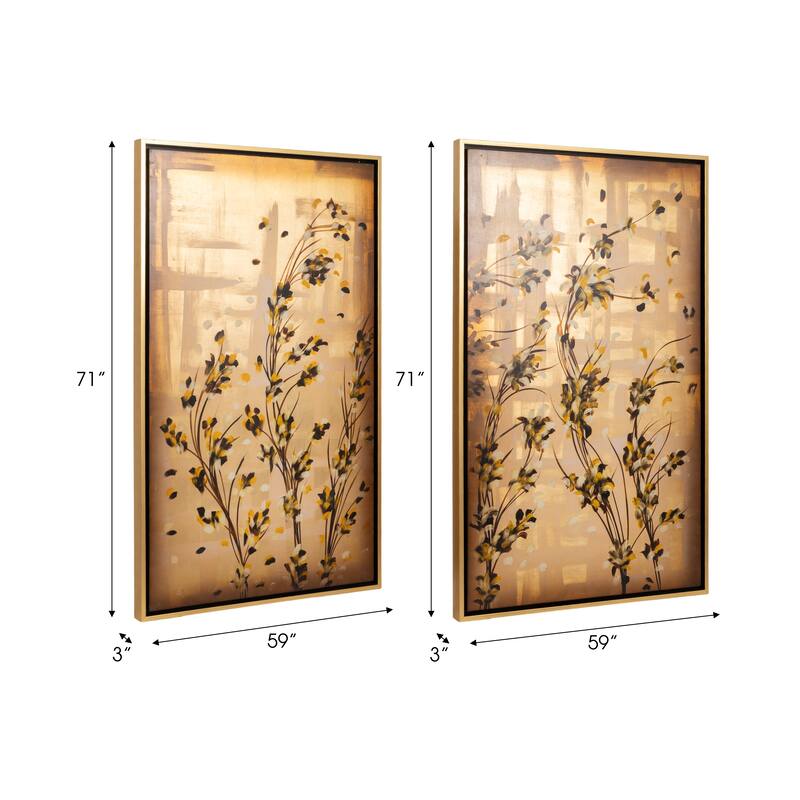 Wood Framed Art Leaf Floral Wall Decor (Set of 2) - 9" Gold Metallic