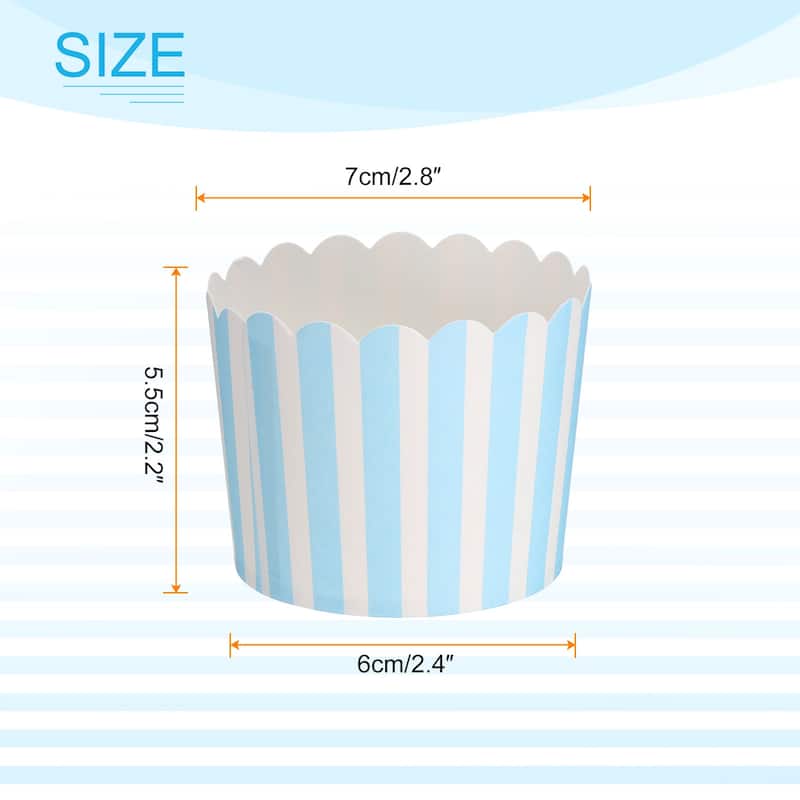 100Pcs Paper Baking Cups 6oz Cupcake Muffins Liner Wrappers Pinstripe - Blue