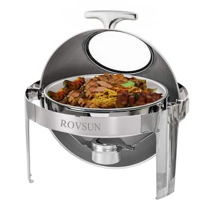 1/2 Set 6 QT Round Stainless Steel Roll Top Chafing Dish